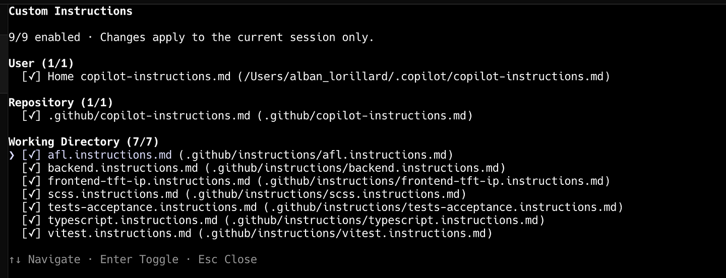 Désactiver les instructions dans Copilot CLI